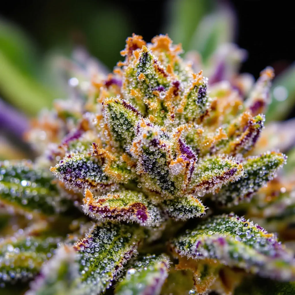Macro photo of THCA hemp flower buds showing trichomes and natural structure
