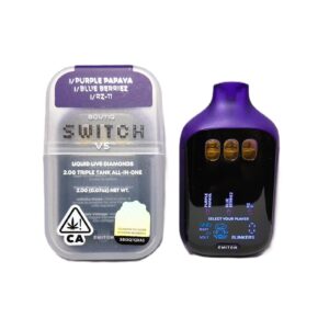 Boutiq Switch 2g Triple Tank with Purple Papaya & Blue Berries strains.