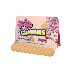Sticky Nano Gummies 2000mg pouch with ten individually wrapped gummies displayed.
